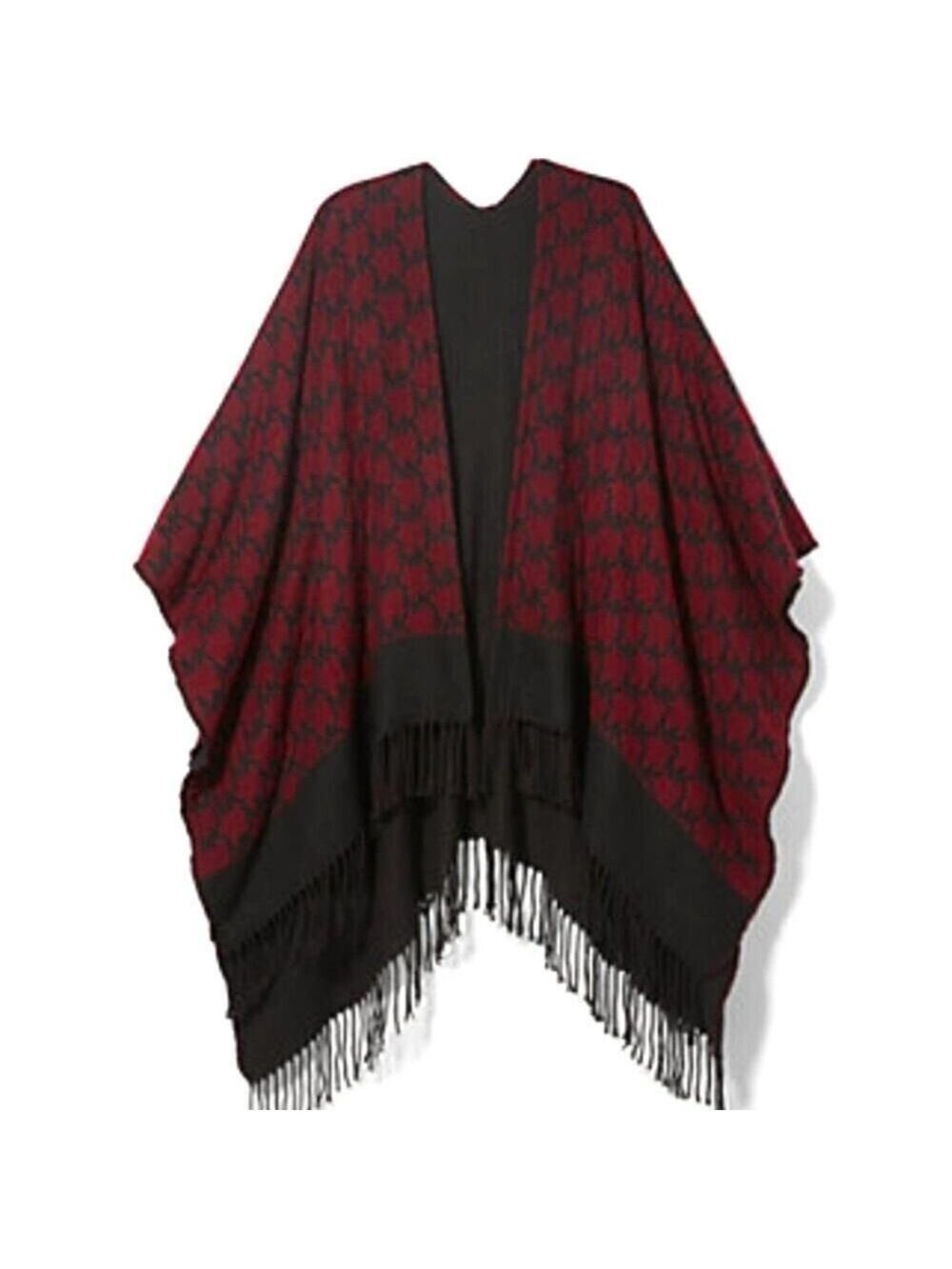 Michael Kors Logo Jacquard Fringed Ruana Ruby Red Black